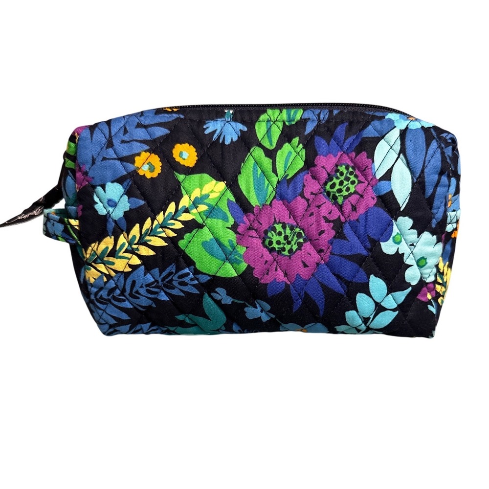 Vera Bradley Indigo Floral Quilted Cotton Cosmetic Makeup Bag Pouch